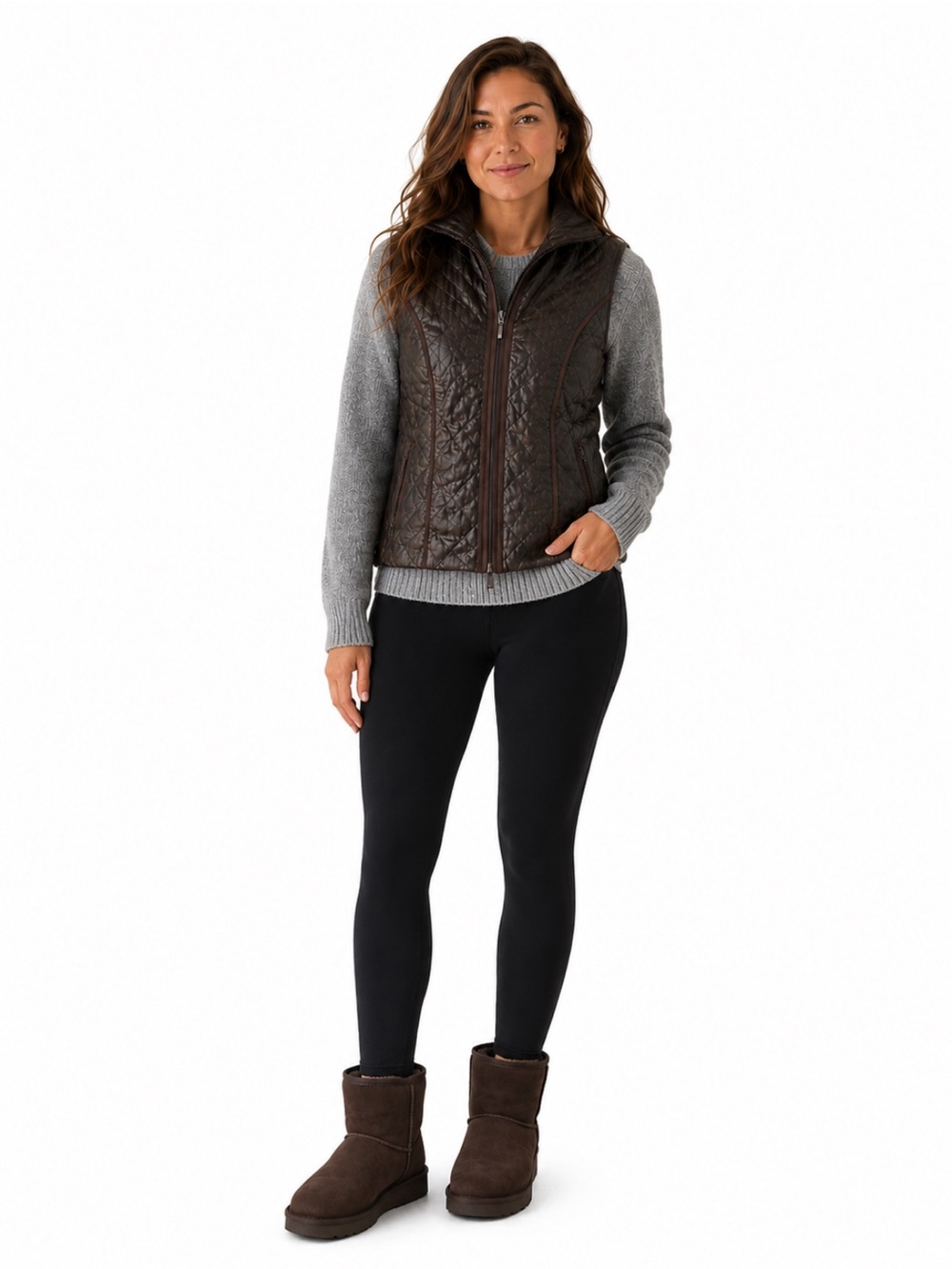 Chico’s Cotton Dark Brown Quilted Lightweight Quiet Luxury Vest Women’s Size 2